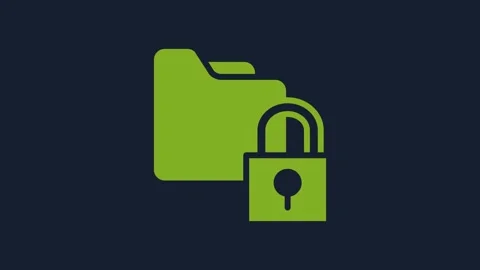 Yellow Folder and lock icon isolated on blue background. Closed folder and Video stock 232233398