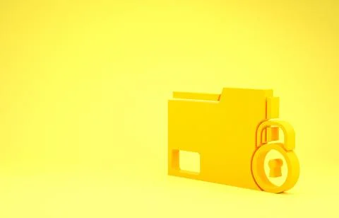 Yellow Folder and lock icon isolated on yellow background. Closed folder and  Stock Illustration
