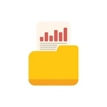 Yellow folder with business report containing data analysis and infographics Stock Illustration