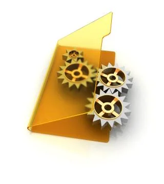 Yellow folder with connected work gear wheels Stock Illustration