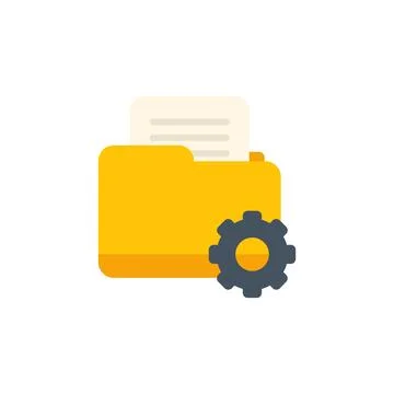 Yellow folder with documents being processed with gear icon Stock Illustration
