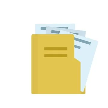 Yellow folder with documents. Office element. Paper file. Stock Illustration