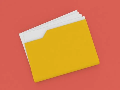 Yellow folder with documents on a red background. Stock Illustration