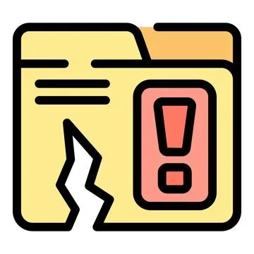 Yellow folder experiencing data loss with red alert sign icon 스톡 일러스트