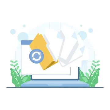 Yellow folder with files displayed on a computer monitor Stock Illustration