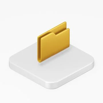 Yellow folder icon. 3d rendering square button key isometric view, interface  Stock Illustration