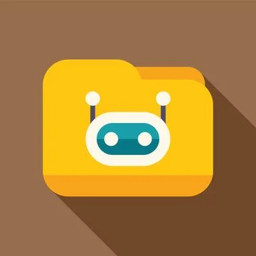 Yellow folder icon with artificial intelligence robot face and antennae Stock Illustration