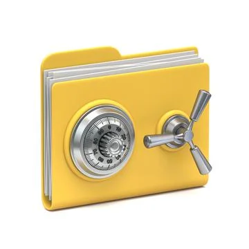 Yellow folder icon Data security concept with safe combination lock 3D Stock Illustration