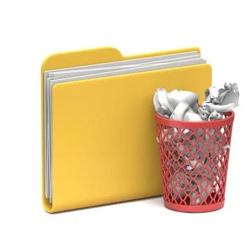 Yellow folder icon Full recycle bin 3D Yellow folder icon Full recycle bin... Stock-Fotos