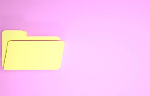 Yellow Folder icon isolated on pink background. Minimalism concept. 3d illust Stock Illustration