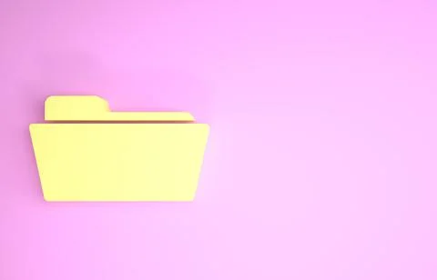 Yellow Folder icon isolated on pink background. Minimalism concept. 3d illust Illustrazione stock
