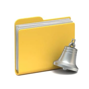 Yellow folder icon notification silver bell 3D Yellow folder icon notifica... Stock-Fotos