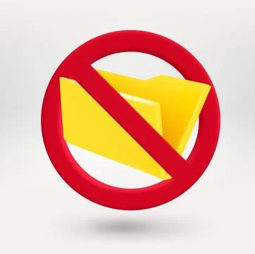 Yellow folder icon in red circle with crossed line. 3d vector icon Stock Illustration