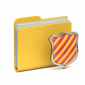 Yellow folder icon with shield 3D Yellow folder icon with shield 3D render... Stock Photos
