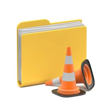 Yellow folder icon with traffic cones 3D イラスト素材