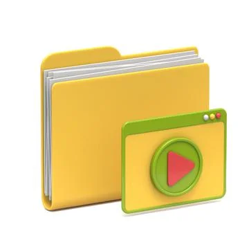 Yellow folder icon video files concept 3D Stockillustratie