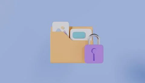 Yellow folder with lock, private document folder security or data security Иллюстрация