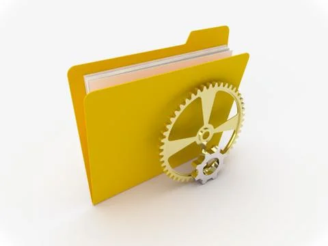 Yellow Folder With Metallic Gears Stock Illustration