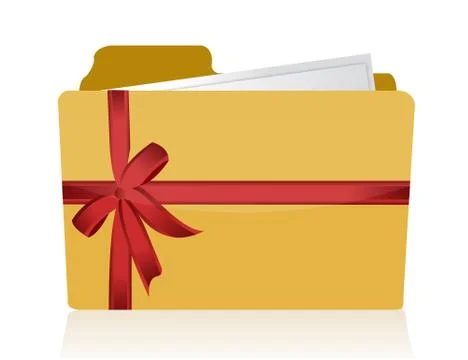 Yellow folder with red ribbon and bow over white Stock-Illustration