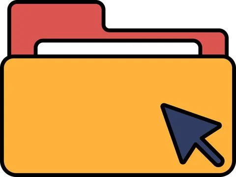 A yellow folder with a red tab and a blue arrow pointing to the right Illustrazione stock