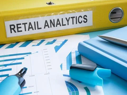 Yellow Folder with retail analytics and charts. Stock Photos