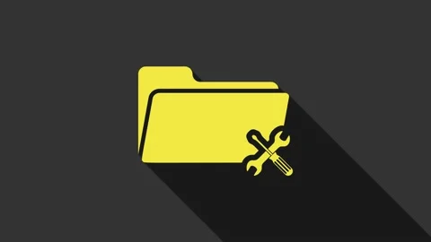 Yellow Folder with screwdriver and wrench icon isolated on grey background Stock Footage 147696257