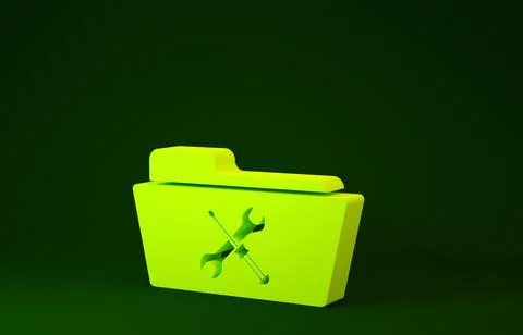 Yellow Folder with screwdriver and wrench icon isolated on green background.  스톡 일러스트