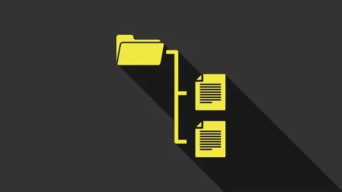 Yellow Folder tree icon isolated on grey background. Computer network file Stock Footage 147693013
