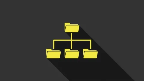 Yellow Folder tree icon isolated on grey background. Computer network file Stock Footage 147693076