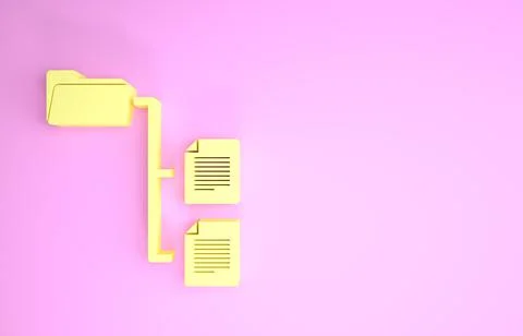 Yellow Folder tree icon isolated on pink background. Computer network file fo 스톡 일러스트