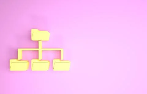 Yellow Folder tree icon isolated on pink background. Computer network file fo Stock Illustration