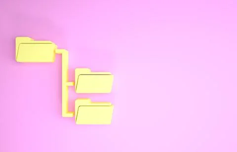 Yellow Folder tree icon isolated on pink background. Computer network file fo Illustrazione stock