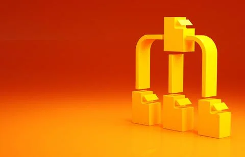 Yellow Folder tree icon isolated on orange background. Computer network file  Illustrazione stock