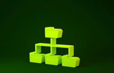 Yellow Folder tree icon isolated on green background. Computer network file f Stock Illustration