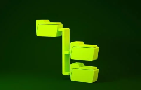 Yellow Folder tree icon isolated on green background. Computer network file f Stock Illustration