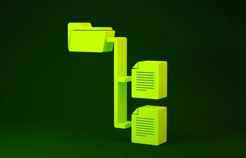 Yellow Folder tree icon isolated on green background. Computer network file f Stock Illustration