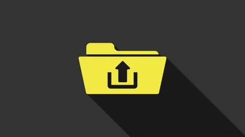 Yellow Folder upload icon isolated on grey background. 4K Video motion graphic Stock Footage 147693287
