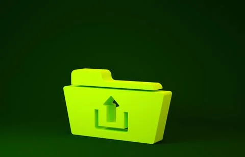 Yellow Folder upload icon isolated on green background. Minimalism concept. 3 Illustrazione stock