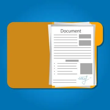 Yellow folder with white paper. Vector. Flat design. Stock Illustration