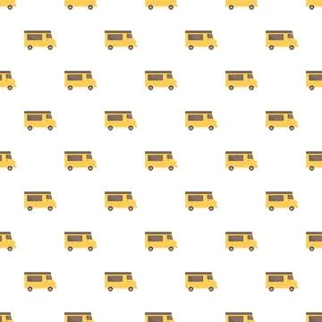 Yellow food trucks seamless pattern creating repeat background Stock Illustration