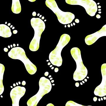 Yellow Footprints Pattern on Black Background 스톡 일러스트