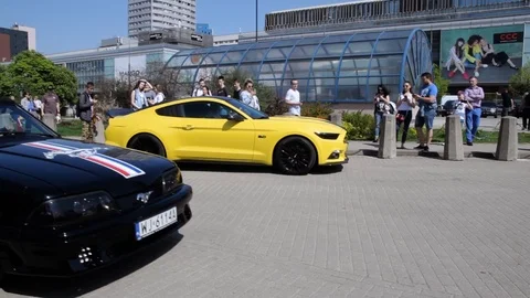Yellow Ford Mustang Loud Engine Performance Stock Footage 88921056
