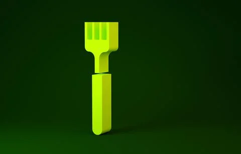 Yellow Fork icon isolated on green background. Cutlery symbol. Minimalism con Illustrazione stock