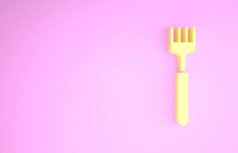 Yellow Fork icon isolated on pink background. Cutlery symbol. Minimalism conc Stock Illustration