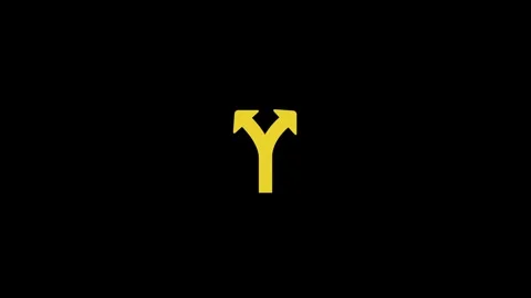 Yellow Forking Arrow Symbol on animation Black Background direction split Stock Footage 321996699