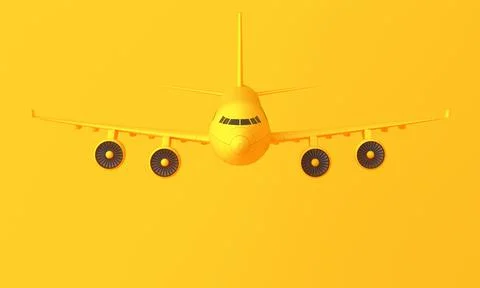 Yellow four-engine plane on yellow background. Minimal idea concept. 3d Stock Illustration