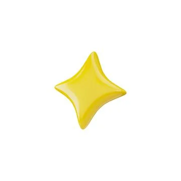 Yellow four pointed star realistic 3d design, vector glossy badge, win award tag Stock Illustration
