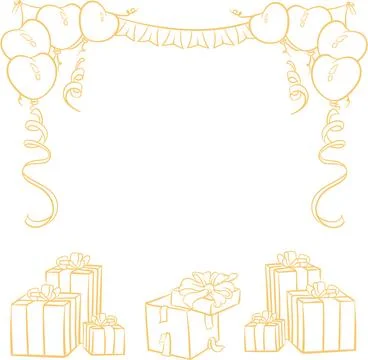 A yellow frame with balloons and boxes Illustrazione stock