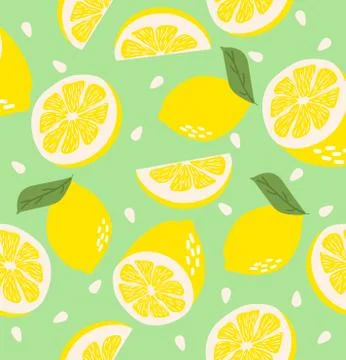 Yellow Fresh lemons pattern Seamless background Illustrazione stock