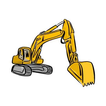 Yellow Front Hoe Loader excavator vector illustration sketch hand drawn with Stock Illustration